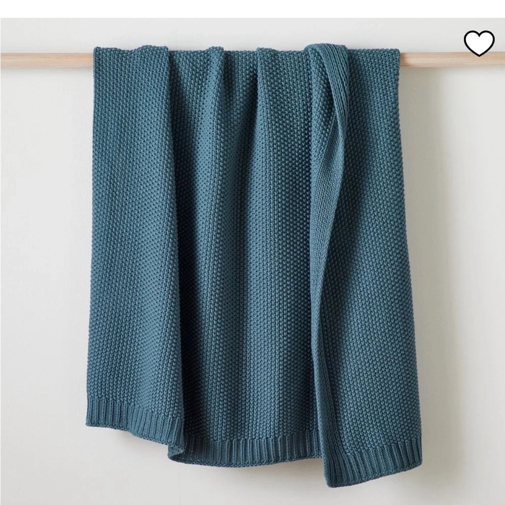 West Elm Blue Teal Cotton Throw Blanket